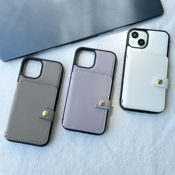 スマホショルダー iPhone 16 15 14 13 ケース カード収納 細いチェーン ストラップ 型押し 1枚目の画像