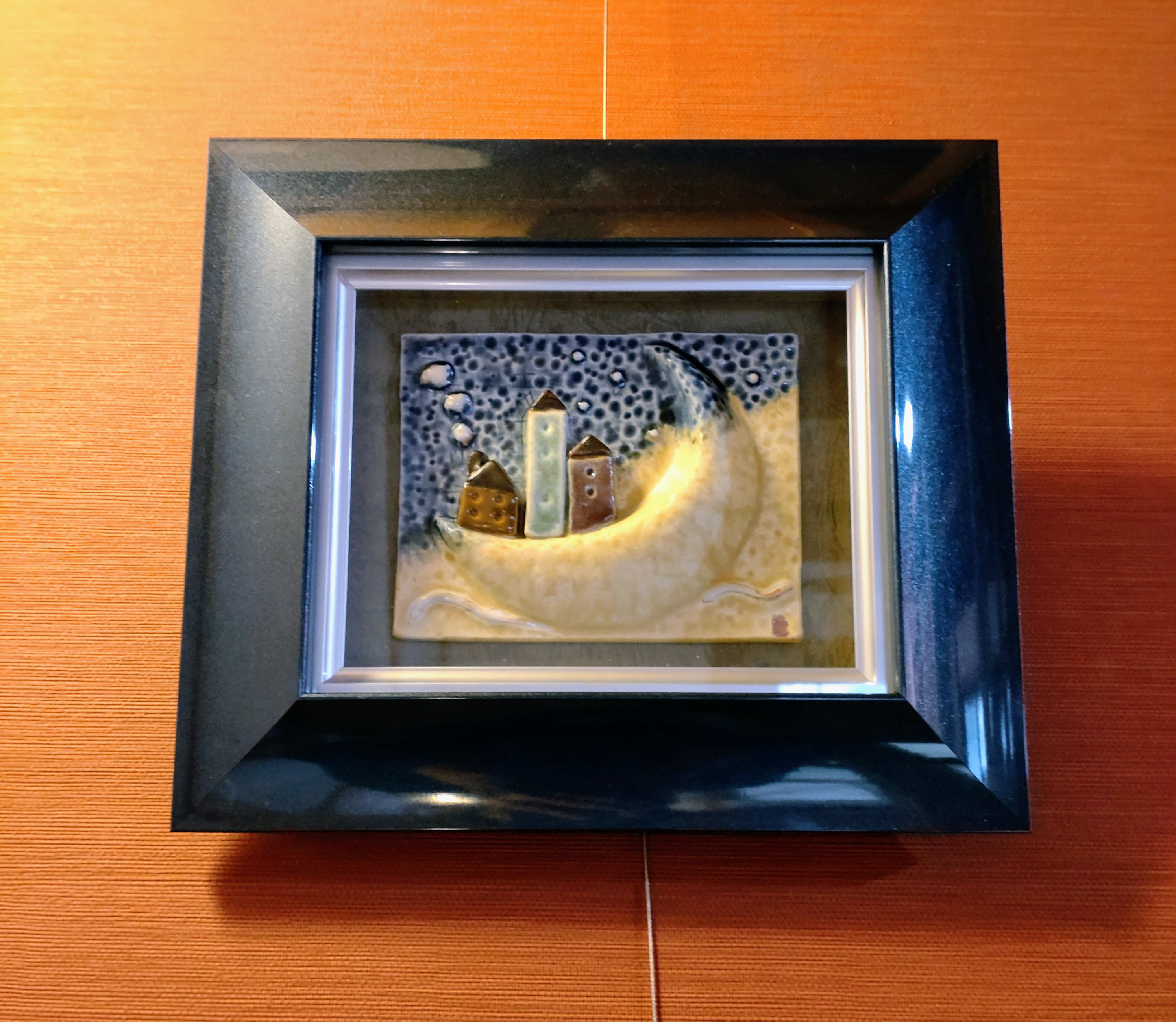 陶板アート　額装　「月の街」　立体 　　一点物