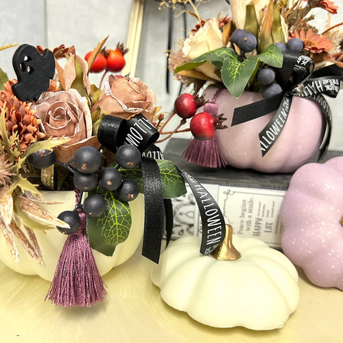 ハロウィンディスプレイ かぼちゃ・リース・ほうき・帽子4点セット 白