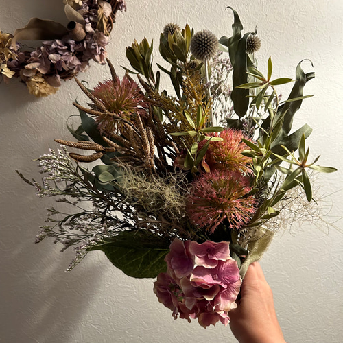 ドライフラワーのアンティークスワッグ アーティフィシャル リース