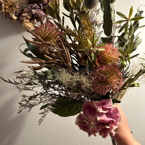 ドライフラワーのアンティークスワッグ アーティフィシャル リース