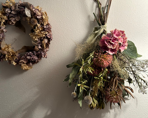 スワッグ　アーティフィシャルフラワー　リース ドライフラワーのアンティークスワッグ アーティフィシャル リース