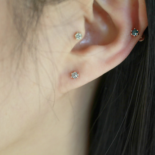 14K金 ゴールド ラフダイヤモンド ヘリックス 軟骨 アンチトラガス