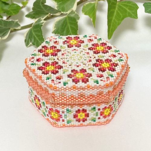 ビーズ キット 送料無料】六角形の小箱＜L＞ Flowerピンク