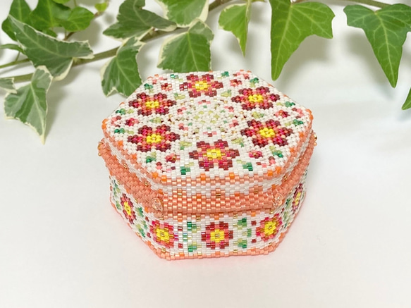 ビーズ キット 送料無料】六角形の小箱＜L＞ Flowerピンク
