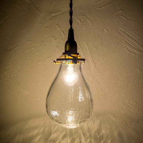 吹きガラスペンダントライト（ヒビ割れタイプ）P-022 宙吹き照明