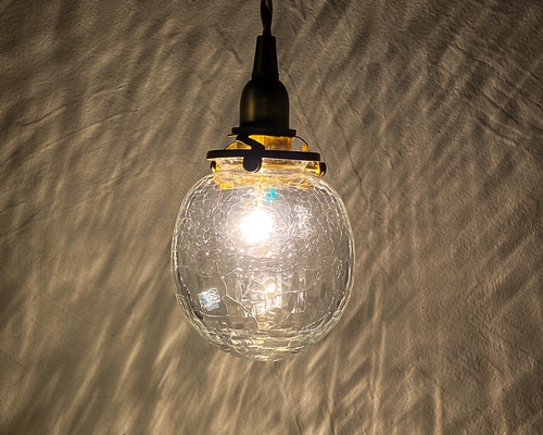 f648-21 LMIYA 白熱灯ペンダントランプ ガラス ヒビ加工 訳あり f648