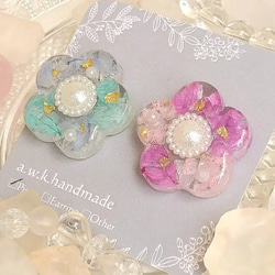 お花ピアス　Blue＆Pink 1枚目の画像