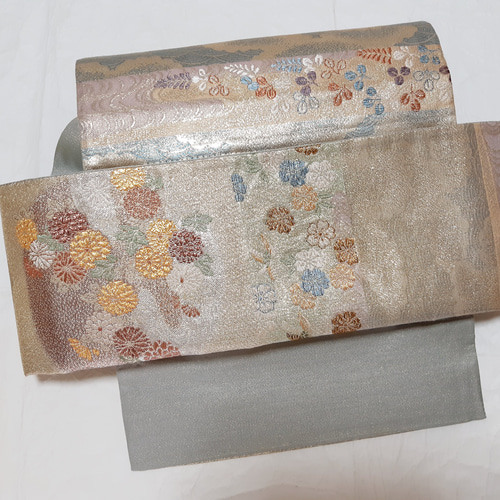 ワンタッチ帯 くらわん帯 正絹袋帯リメイク 丸花吉祥文様 作り帯 和装 
