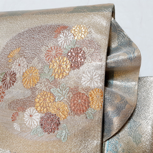 ワンタッチ帯 くらわん帯 正絹袋帯リメイク 丸花吉祥文様 作り帯 和装 