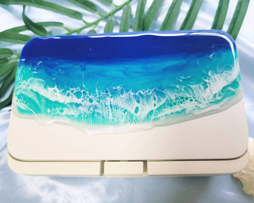 ディッシュケース　海レジン　アート ウエットティッシュケース レジンアート海 オーシャンアート 海アート
