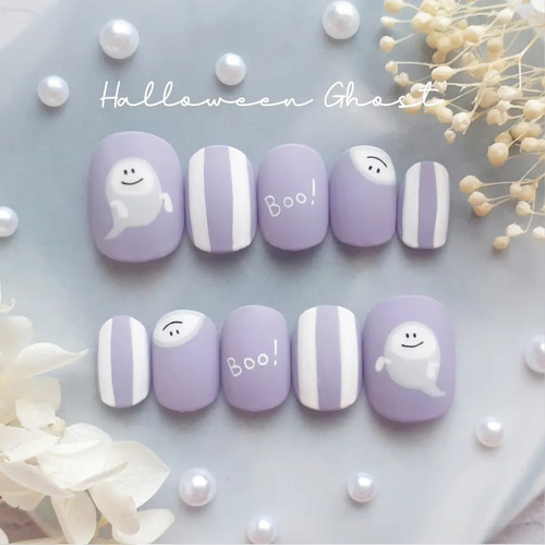 サイズオーダー】手描きおばけのハロウィンネイルチップ（ベリー  