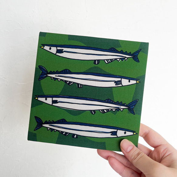 秋刀魚4本のファブリックパネル(15×15cm) 6枚目の画像