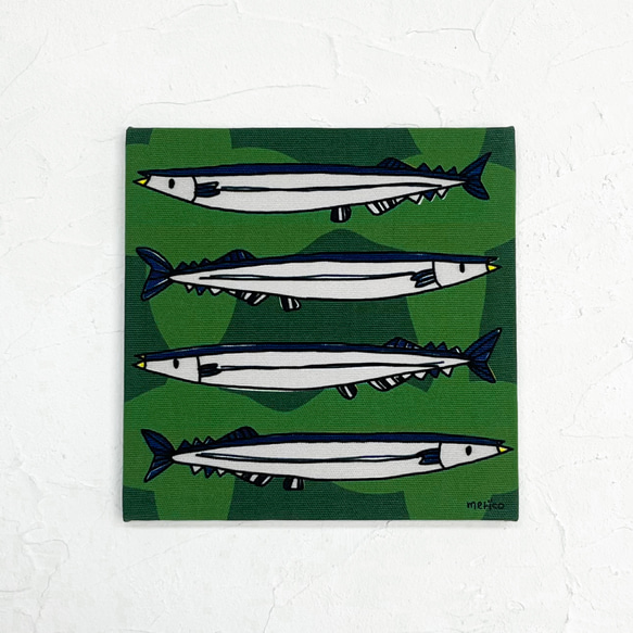 秋刀魚4本のファブリックパネル(15×15cm) 3枚目の画像