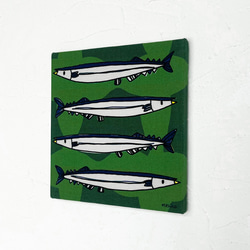 秋刀魚4本のファブリックパネル(15×15cm) 1枚目の画像