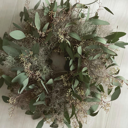 pink × green 壁掛けリース ユーカリ リース ナチュラル