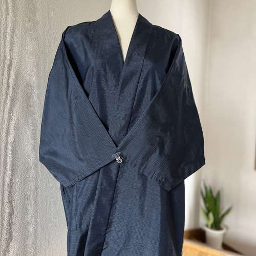反物 メンズ着物 着尺 本場大島紬 藍染 格子模様 着物 052a p （最高級 