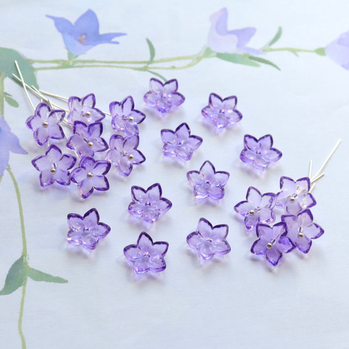 オリジナルカラー☆12mm 桔梗 クレマチス お花のガラスビーズ クリア 