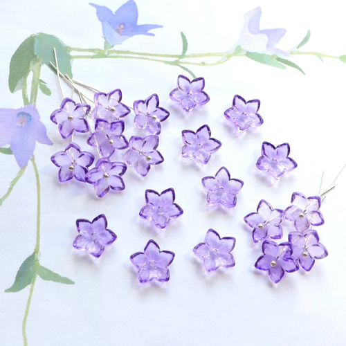 オリジナルカラー☆12mm 桔梗 クレマチス お花のガラスビーズ クリア