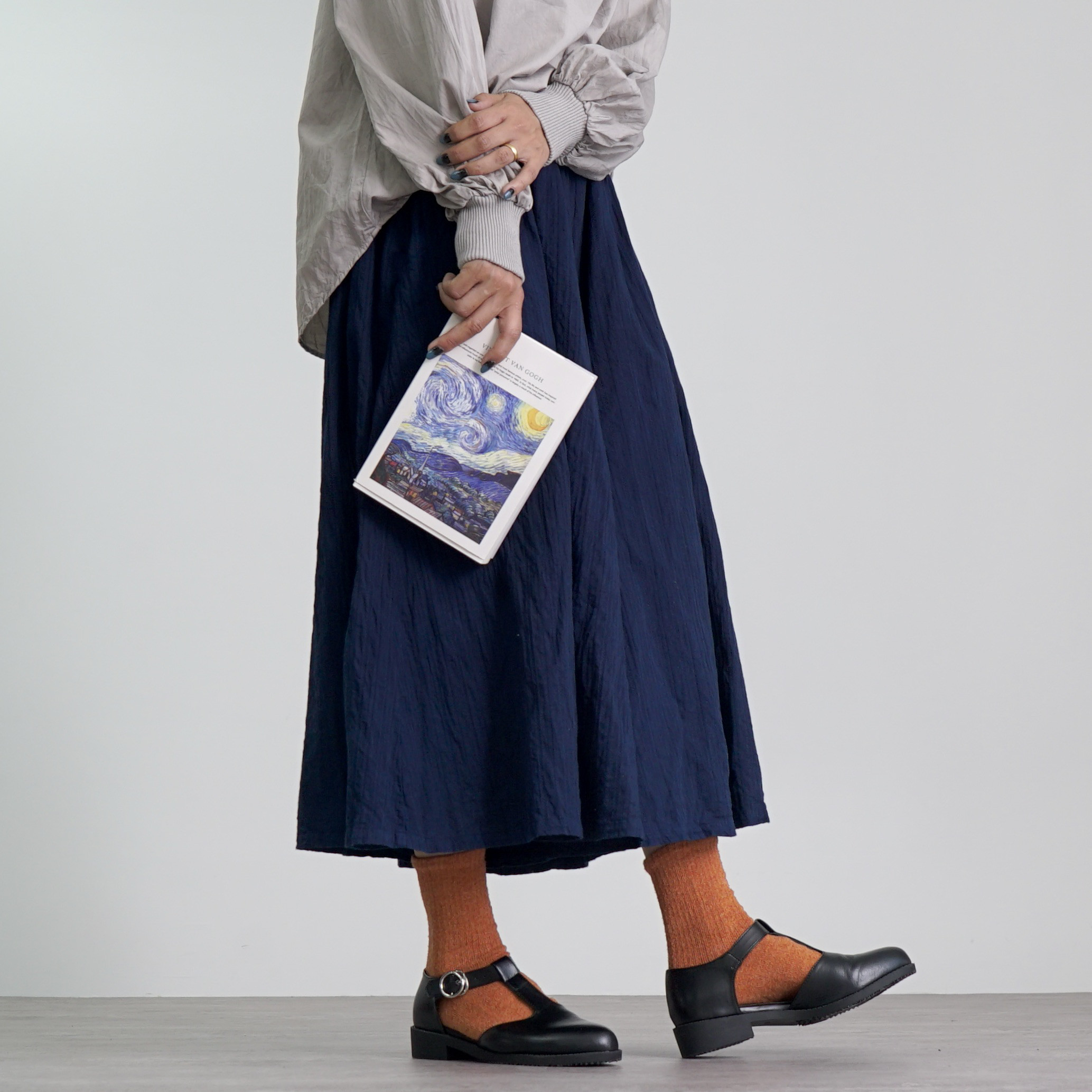 ガウチョパンツ/ネイビー/絡み織ストライプ