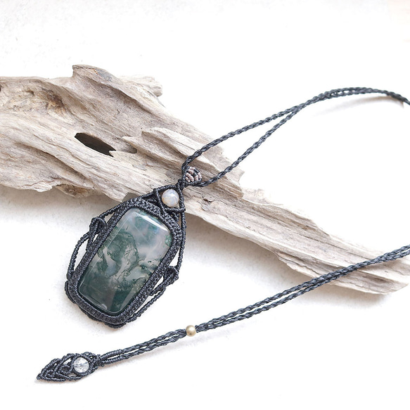 モスアゲート　マクラメ編みネックレス他1点同梱 モスアゲート　マクラメ編みネックレス他1点同梱