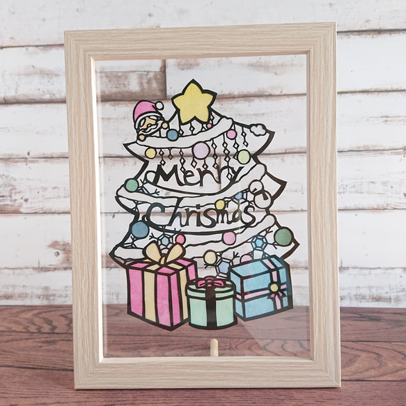 切り絵　「クリスマスツリー」＆プレゼント箱 切り絵 「クリスマスツリー」＆プレゼント箱