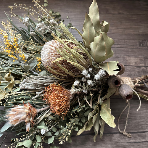 専用＊バンクシア＆ミモザ ドライフラワースワッグ native flower swag】ミモザ、ドライフラワー バンクシア バンクシアと