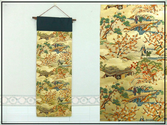 [(16)1723] 掛毯/用大正和昭和時代的腰帶布料、肖像和風景重新製作 第2張的照片