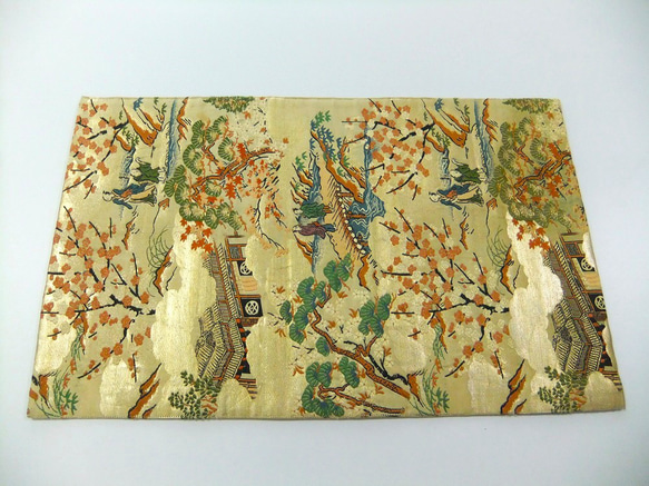 【(16)1725】54cm/大正昭和時代の帯をリメイク/正絹/ランチョンマット・花瓶敷・人物風景文 2枚目の画像