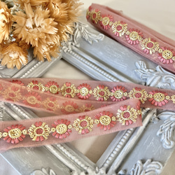 50cm  インド刺繍リボン チュール  花柄 5枚目の画像