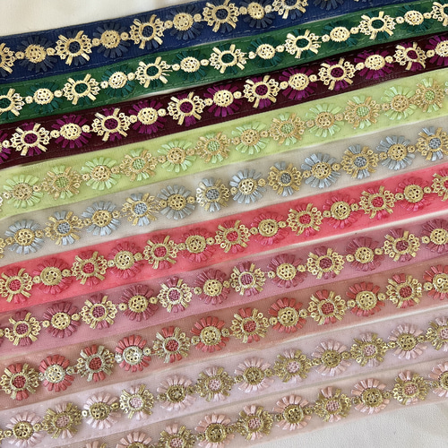 50cm インド刺繍リボン チュール 花柄 #nt33 リボン・テープ La grace