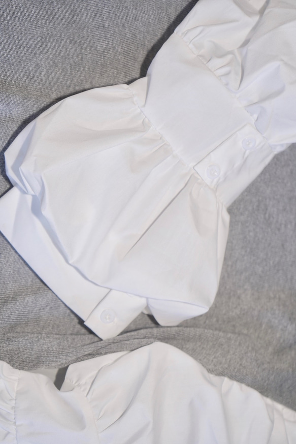 Puff Sleeve Blouse Docking Tops (light gray) ニットセーター 灰色 レトロ 6枚目の画像
