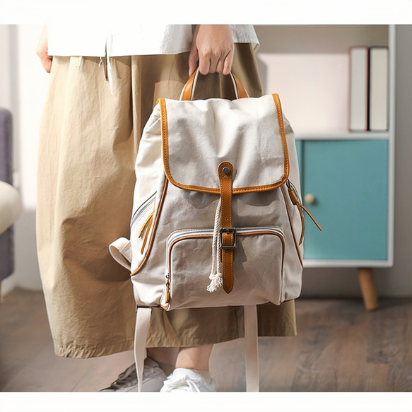 帆布×本革 リュック 15.6インチノートパソコンが入る 撥水 バック