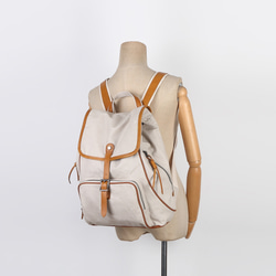帆布 x 真皮背包，可容納 15.6 吋筆記型電腦，防水背包，媽媽包，刻名字背包 第9張的照片