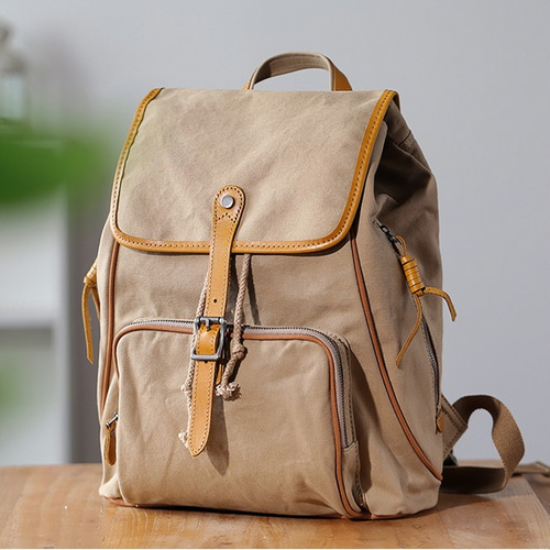 帆布×本革 リュック 15.6インチノートパソコンが入る 撥水 バック