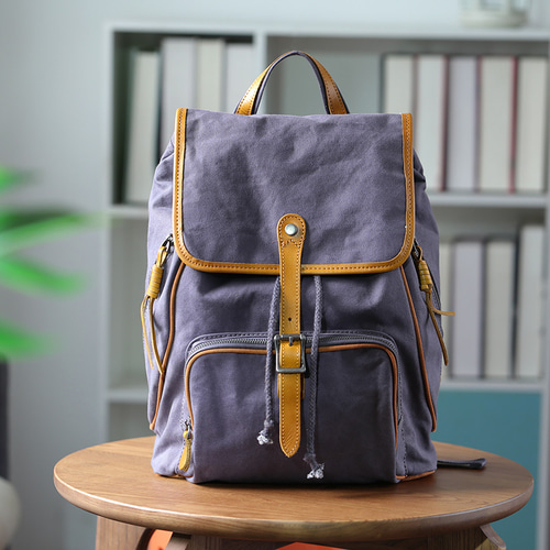 帆布×本革 リュック 15.6インチノートパソコンが入る 撥水 バック