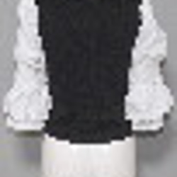 Puff Sleeve Blouse Docking Tops (black) 長袖ブラウス ホワイト 白 レトロ 9枚目の画像