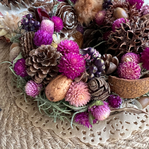 ラズベリーの様な木の実のリース 千日紅 ドライフラワーリース 16cm