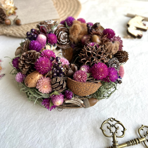 ラズベリーの様な木の実のリース 千日紅 ドライフラワーリース 16cm