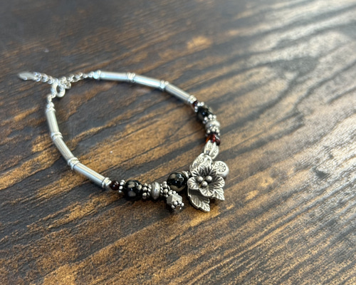 シルバー琥珀カフブレスレット 赤琥珀 ダルメシアンジャスパー カレンシルバー ブレスレット 純銀