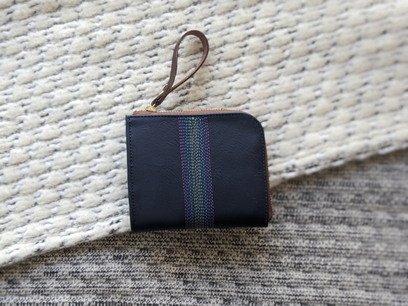 刺繍革財布『グラデーションステッチ』NAVY（牛革）二つ折り☆ミニ財布☆ 1枚目の画像