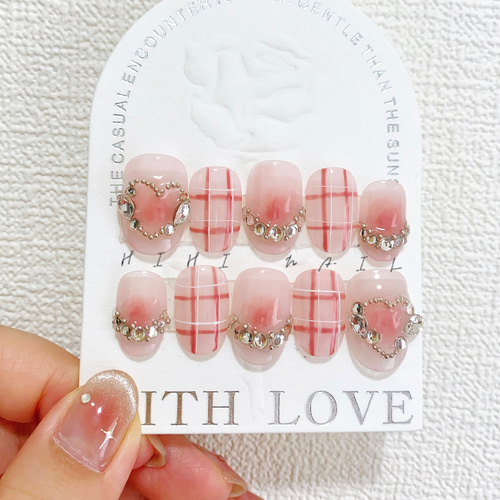 バレンタイン ハート ワンホンネイル 韓国ネイル ネイルチップ つけ爪