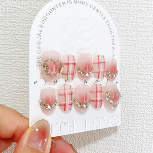 バレンタイン ハート ワンホンネイル 韓国ネイル ネイルチップ つけ爪