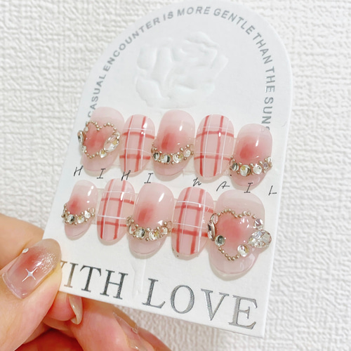 バレンタイン ハート ワンホンネイル 韓国ネイル ネイルチップ つけ爪