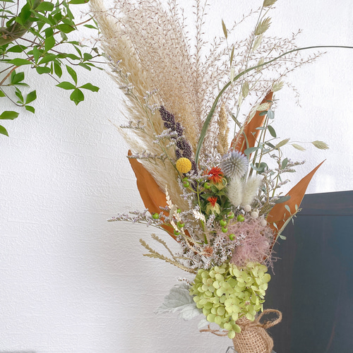 壁掛けお月見ガーランド　秋色紫陽花　パンパスグラス　おたふく南天 壁面飾り ガーランド 十五夜 十三夜 お月見 秋 保育 - HARU'S