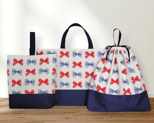 即納 】【おすすめ☆】おしゃれすぎるリボン柄☆入園入学3点セット