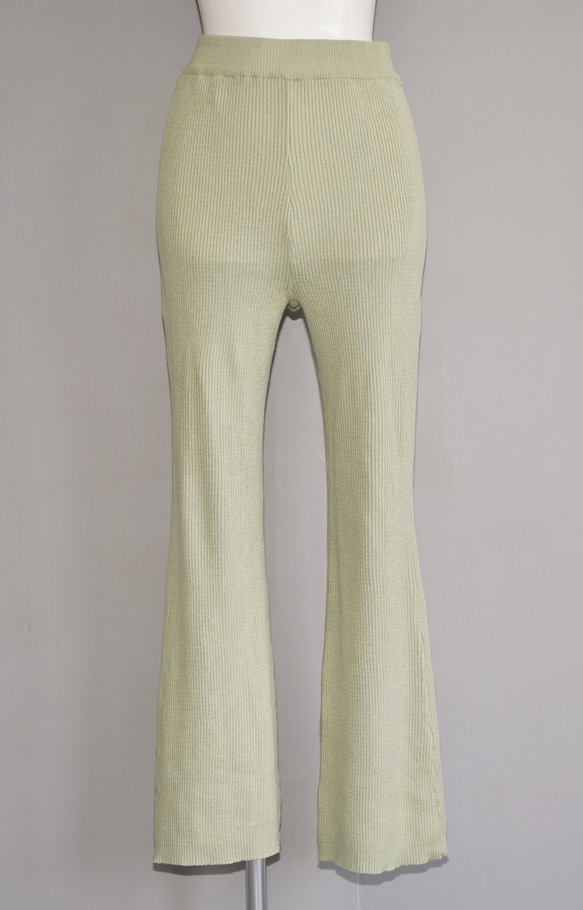 Rib Flare Easy Pants (light green) ロングパンツ グレー 灰色 上品 きれいめ 6枚目の画像