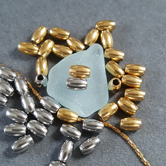 10pcs] オール ステンレス 2.5x1.2 シンプルビーズ 楕円形 金属