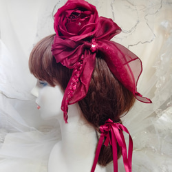 髪飾り☆真っ赤な薔薇とオーガンジーリボン 2枚目の画像