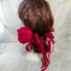髪飾り☆真っ赤な薔薇とオーガンジーリボン 8枚目の画像